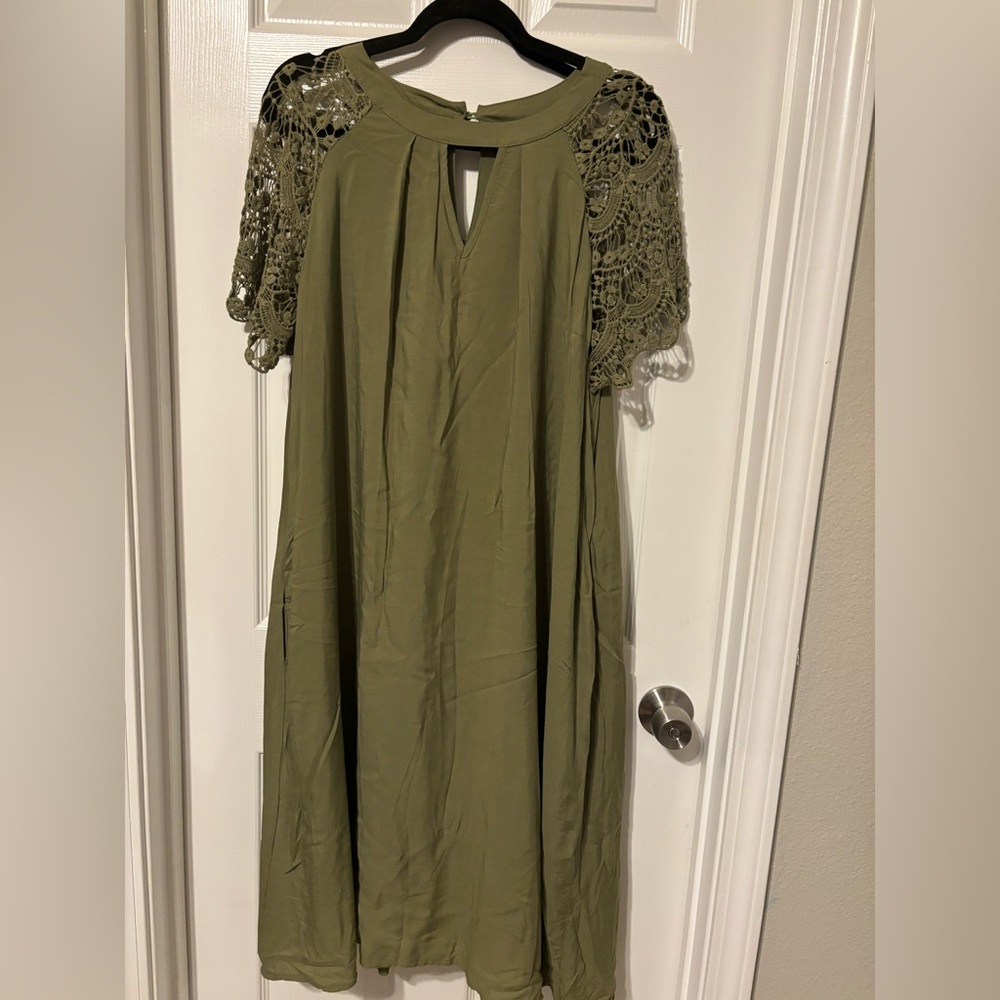 Elegant Olive Crochet Sleeve Dress